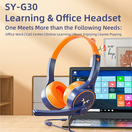 SY-G30 Over-Ear Wired Headphone Computer Headphone with Microphone for Online Course-Orange