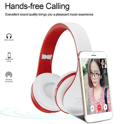 Foldable Wireless Bluetooth Headset Hands-free Stereo Music Headphone with Mic-White+Blue