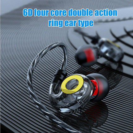 6D 4-Core Dual Moving Coil Sports Headset In-Ear 3.5mm Bass Music Wired Earphone-Blue