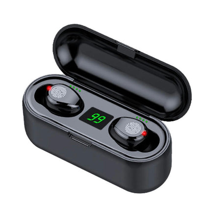 LED Power Display F9 Wireless Bluetooth-compatible 5.0 Earphones with Charge Case-Black