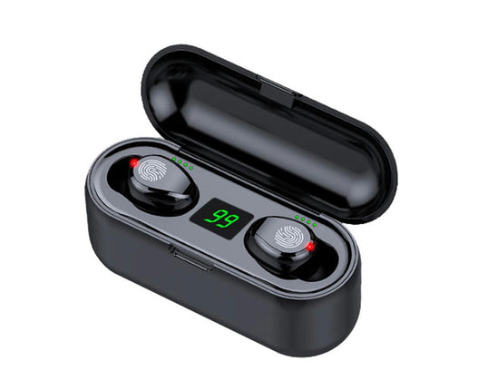 LED Power Display F9 Wireless Bluetooth-compatible 5.0 Earphones with Charge Case-Black