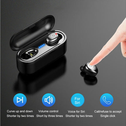 LED Power Display F9 Wireless Bluetooth-compatible 5.0 Earphones with Charge Case-Black