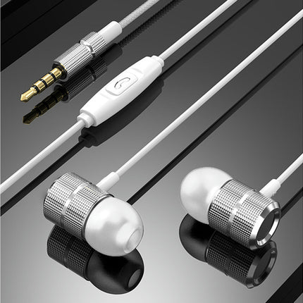 In-ear Wired Nylon Braided Metal Body Earbuds for Sports Noise Reduction Earphones-Silver