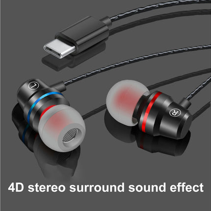 Universal Type-C Super Heavy Bass Stereo Music Earphones YT6 Wired Earbuds for Sports-Black