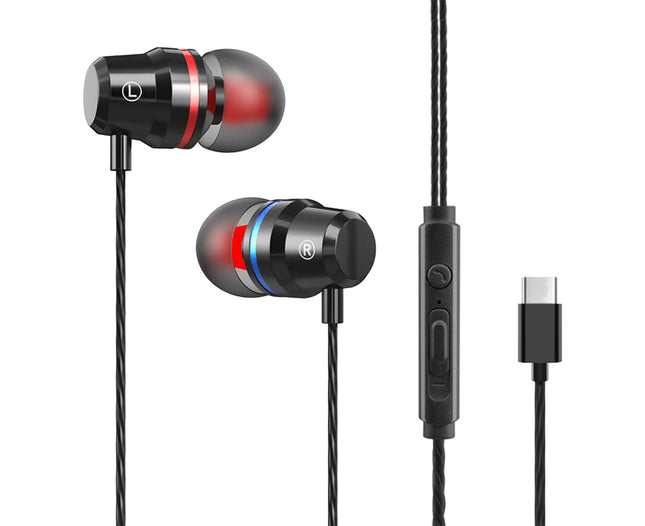 Universal Type-C Super Heavy Bass Stereo Music Earphones YT6 Wired Earbuds for Sports-Black