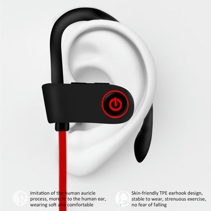 Waterproof U8 Bluetooth-compatible Earphone with Mic Touch Control Sports Earphone for Sports-Red