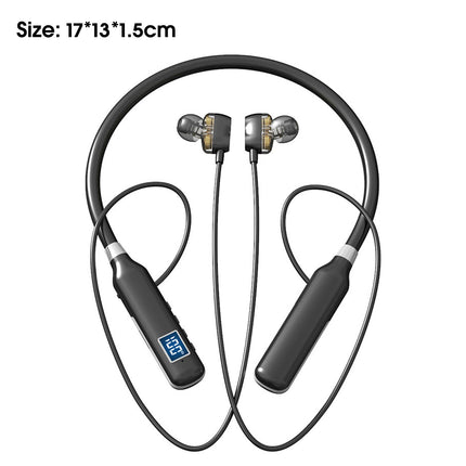 LED Digital Display Noise Cancelling Wireless Earphone Neckband Stereo Sports Earbud-Black