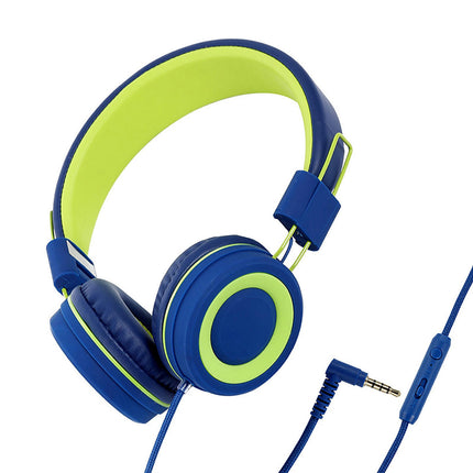 Foldable Wired Headset Over Ear Noise Reduction Headphone with Microphone for Children-Blue Green