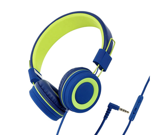 Foldable Wired Headset Over Ear Noise Reduction Headphone with Microphone for Children-Blue Green