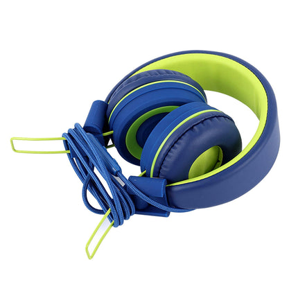 Foldable Wired Headset Over Ear Noise Reduction Headphone with Microphone for Children-Blue Green