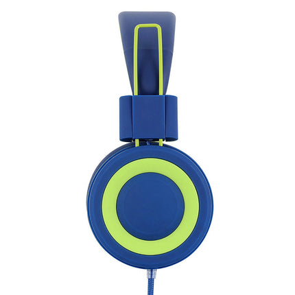 Foldable Wired Headset Over Ear Noise Reduction Headphone with Microphone for Children-Blue Green