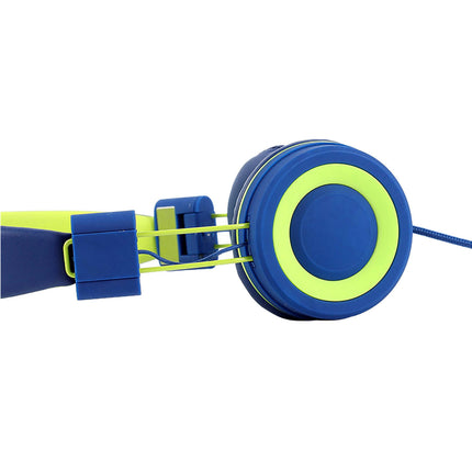 Foldable Wired Headset Over Ear Noise Reduction Headphone with Microphone for Children-Blue Green