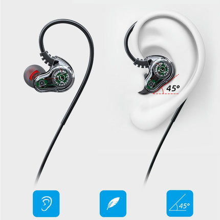 Hang Ear Heavy Bass Wired Earphone 3.5mm Universal Music Sport Headset with Mic-Black