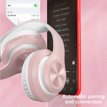 Foldable Rechargeable Wireless Headset P68 Bluetooth 5.0 HiFi Sound Headphones-Pink