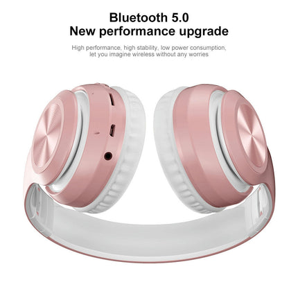 Foldable Rechargeable Wireless Headset P68 Bluetooth 5.0 HiFi Sound Headphones-Pink