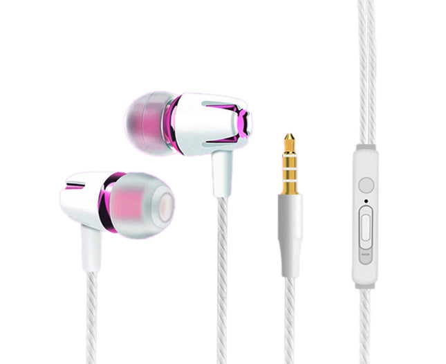 YM108 Wire Control Heavy Bass 3.5mm Wired Earbuds Ergonomic In-ear 4D Earphones-Rosy Red