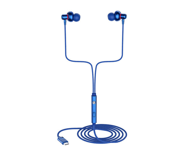 Ergonomic HiFi Sound Wired Earbud Type-C Wire Control Earphone with Micphone for Karaoke-Blue