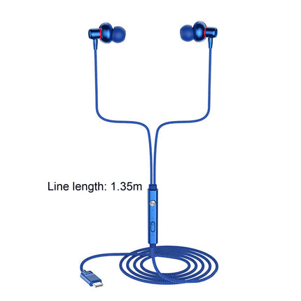 Ergonomic HiFi Sound Wired Earbud Type-C Wire Control Earphone with Micphone for Karaoke-Blue