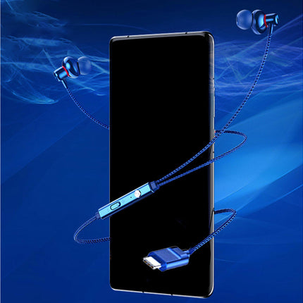 Ergonomic HiFi Sound Wired Earbud Type-C Wire Control Earphone with Micphone for Karaoke-Blue