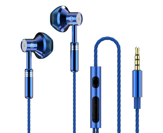 Ergonomic Wired Earbuds Heavy Bass In-ear 3.5mm Wire Control Earphones for Music-Blue