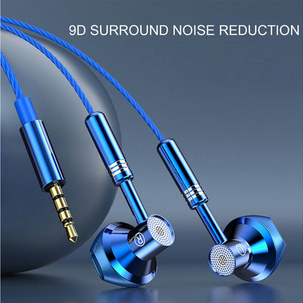 Ergonomic Wired Earbuds Heavy Bass In-ear 3.5mm Wire Control Earphones for Music-Blue