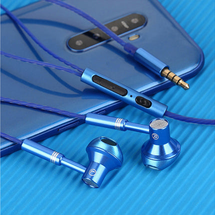 Ergonomic Wired Earbuds Heavy Bass In-ear 3.5mm Wire Control Earphones for Music-Blue