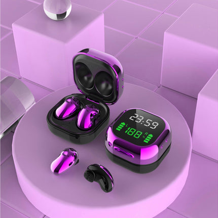 LED Color Screen Bluetooth 5.1 Earphone S6 Plus Wireless Mini In-ear Earbud for Sports-Purple