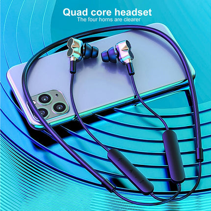 BT-91 Bluetooth-compatible Hanging Neck Earphone 5.0 Dual Motion Sport Gaming Earbud-Golden