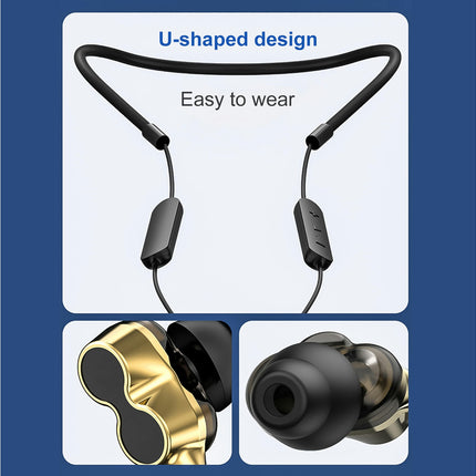 BT-91 Bluetooth-compatible Hanging Neck Earphone 5.0 Dual Motion Sport Gaming Earbud-Golden