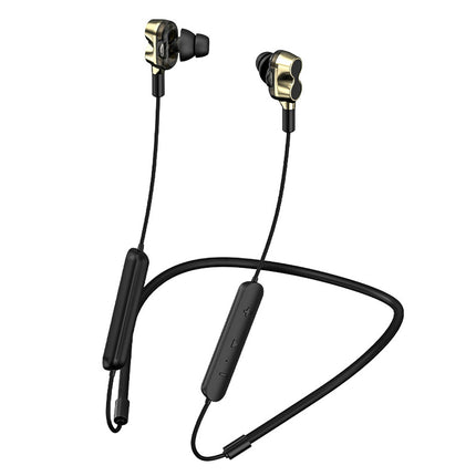 BT-91 Bluetooth-compatible Hanging Neck Earphone 5.0 Dual Motion Sport Gaming Earbud-Golden