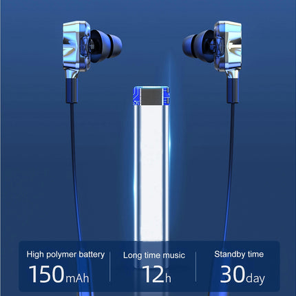 BT-91 Bluetooth-compatible Hanging Neck Earphone 5.0 Dual Motion Sport Gaming Earbud-Golden