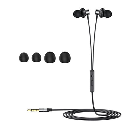 3.5m Universal Metal Heavy Bass Stereo Headset In Ear Wired Earphone with Mic-Grey