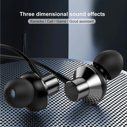 3.5m Universal Metal Heavy Bass Stereo Headset In Ear Wired Earphone with Mic-Grey