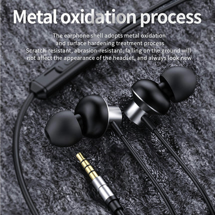 3.5m Universal Metal Heavy Bass Stereo Headset In Ear Wired Earphone with Mic-Grey