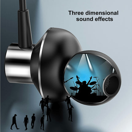 3.5m Universal Metal Heavy Bass Stereo Headset In Ear Wired Earphone with Mic-Grey