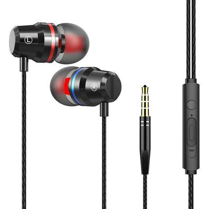 In-Ear Wired Earphone 3.5mm Heavy Bass Stereo Volume Control Headphone with Mic-Black