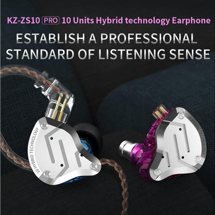 In-ear Stereo Sound Wired Headset KZ-ZS10Pro Double Dynamic Phone Gaming Earphones-Purple