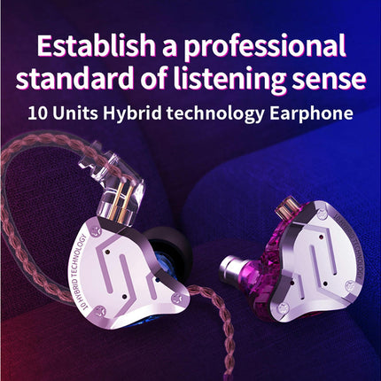 In-ear Stereo Sound Wired Headset KZ-ZS10Pro Double Dynamic Phone Gaming Earphones-Purple