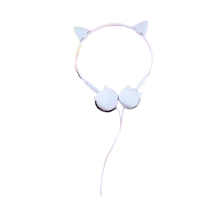 Music Phone Headset Wired Cute Cat Ear Shape 3.5mm Headphone with Microphone-White