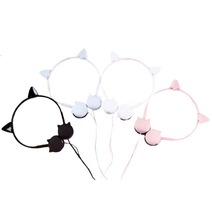 Music Phone Headset Wired Cute Cat Ear Shape 3.5mm Headphone with Microphone-White