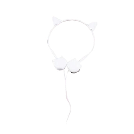 Music Phone Headset Wired Cute Cat Ear Shape 3.5mm Headphone with Microphone-White