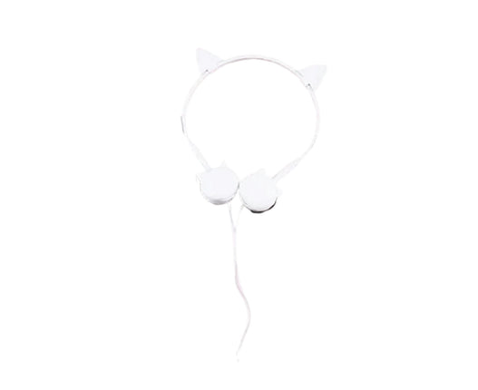 Music Phone Headset Wired Cute Cat Ear Shape 3.5mm Headphone with Microphone-White