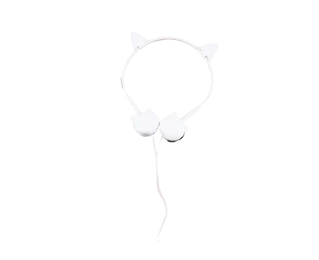 Music Phone Headset Wired Cute Cat Ear Shape 3.5mm Headphone with Microphone-White