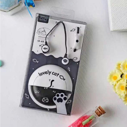 Cute Cartoon Cat In-ear Headset Stereo Music  Earphone with Mic Storage Box-Blue