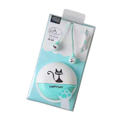 Cute Cartoon Cat In-ear Headset Stereo Music  Earphone with Mic Storage Box-Blue