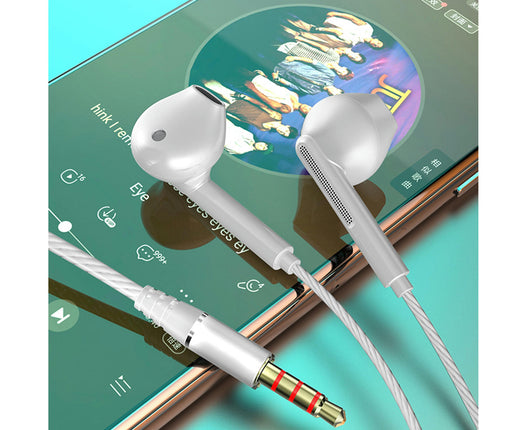 HiFi Sound In-ear Sports Earbud for Gaming Wired Earphone Line Control with Microphone-White