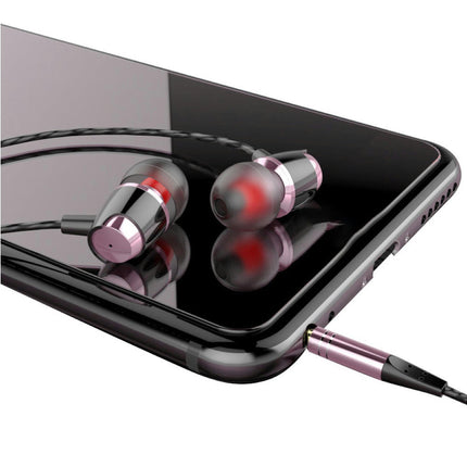 In-ear Wired Earphone 3.5mm Universal Bass Headphone with Mic for Phone Tablet-Pink