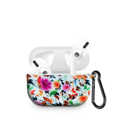 Bluetooth Earphone Protective Case Storage Box  with Carabiner for Air-Pods Pro-Ink Flower*