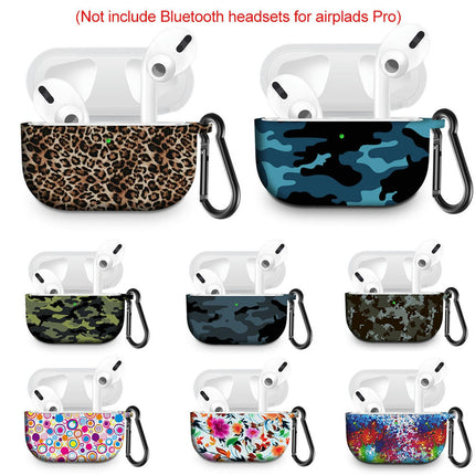 Bluetooth Earphone Protective Case Storage Box  with Carabiner for Air-Pods Pro-Ink Flower*