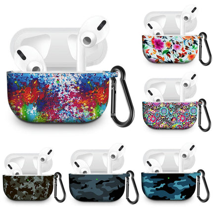 Bluetooth Earphone Protective Case Storage Box  with Carabiner for Air-Pods Pro-Ink Flower*